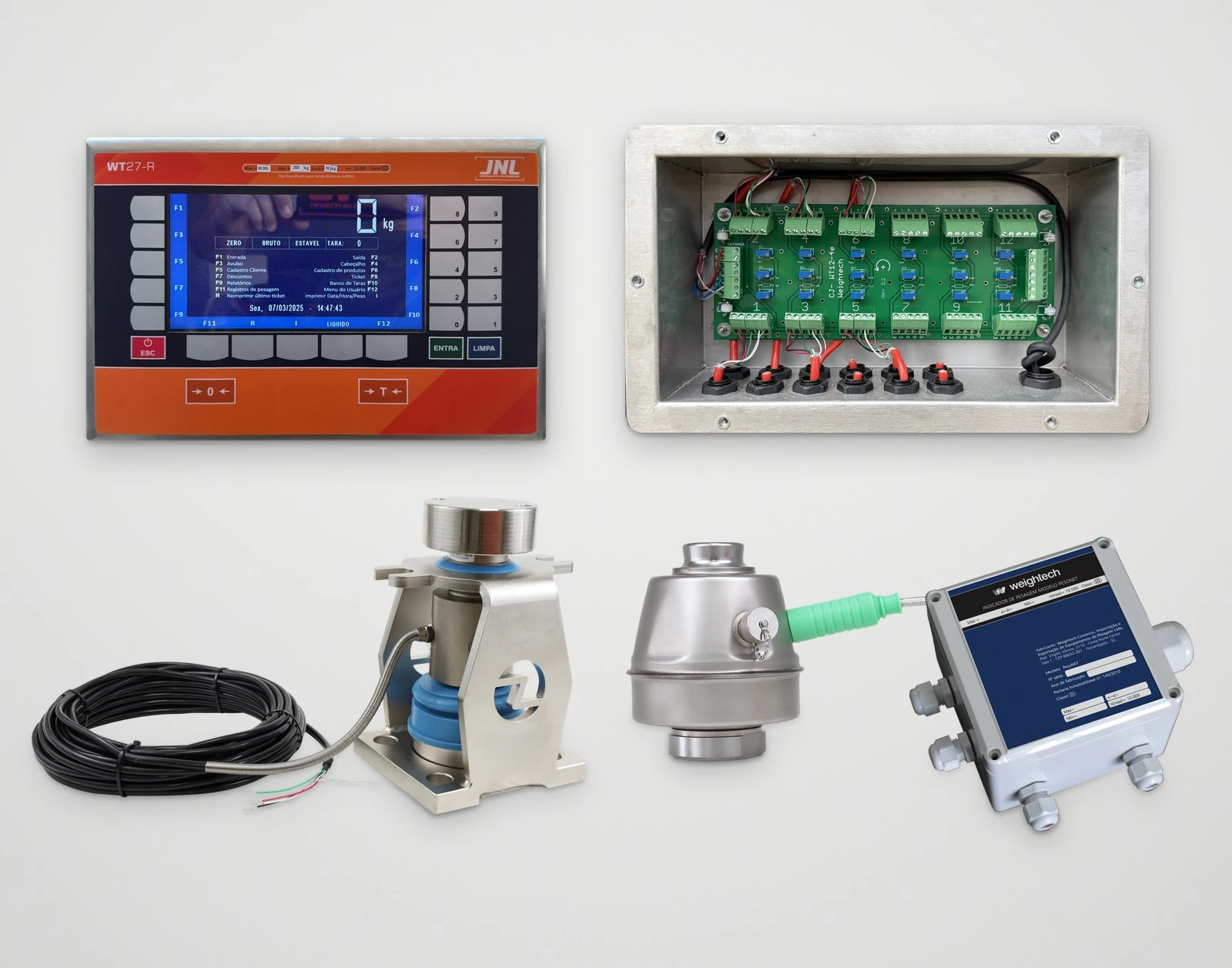 Celdas de carga digitales DHM14H y BSDS, caja de conexiones inoxidable, indicador WT27-R y PesoNet, equipos de las básculas JNL